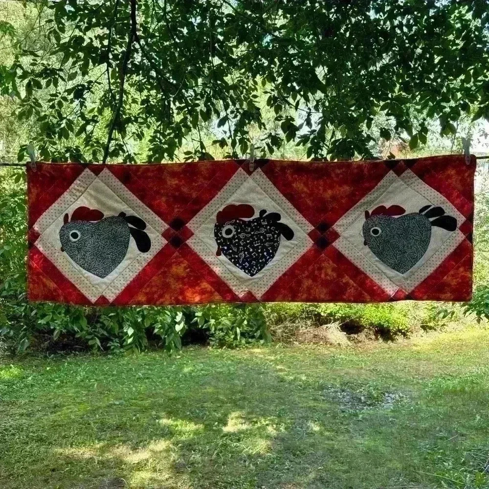 Handmade quilted chicken mosaic patchwork table runner